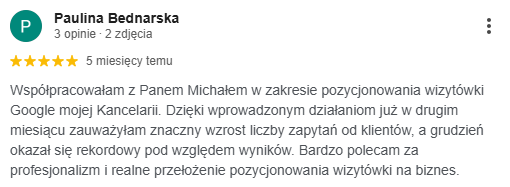 Opinia Google — Paulina Bednarska, adwokat